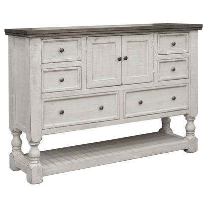 62" Gray And Ivory Solid Wood Six Drawer Triple Dresser