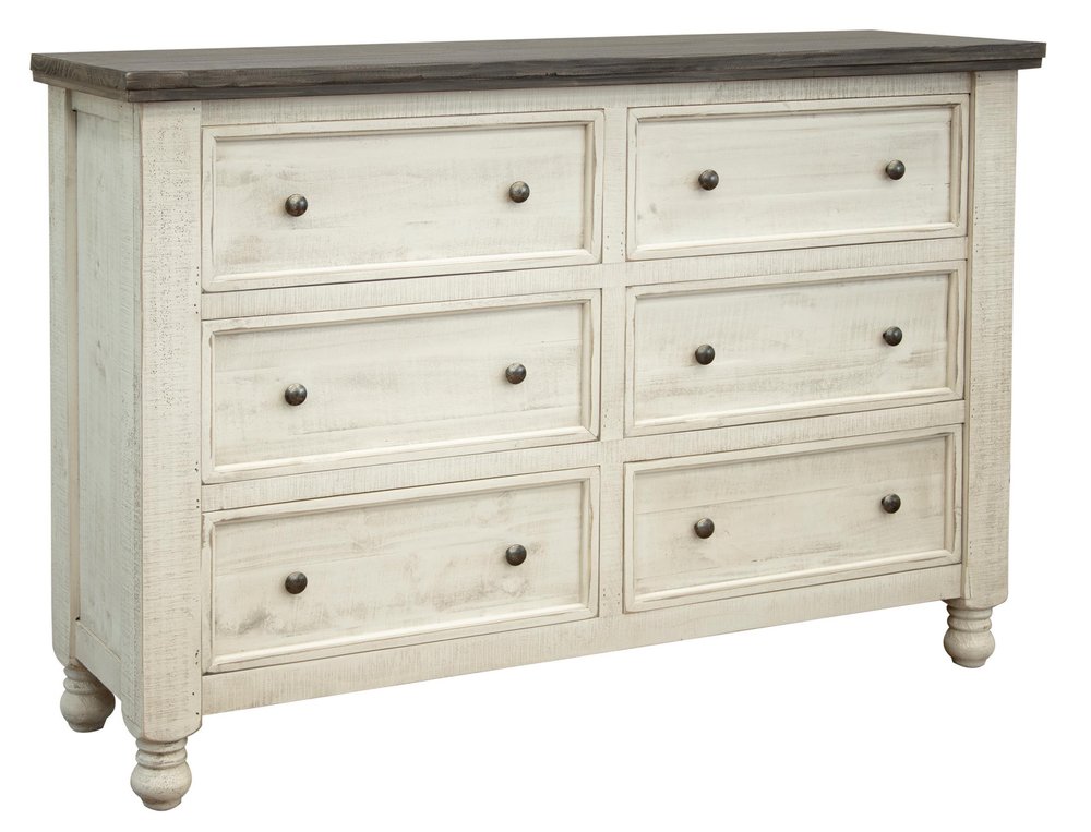 62" Gray and Ivory Solid Wood Six Drawer Double Dresser — view 1