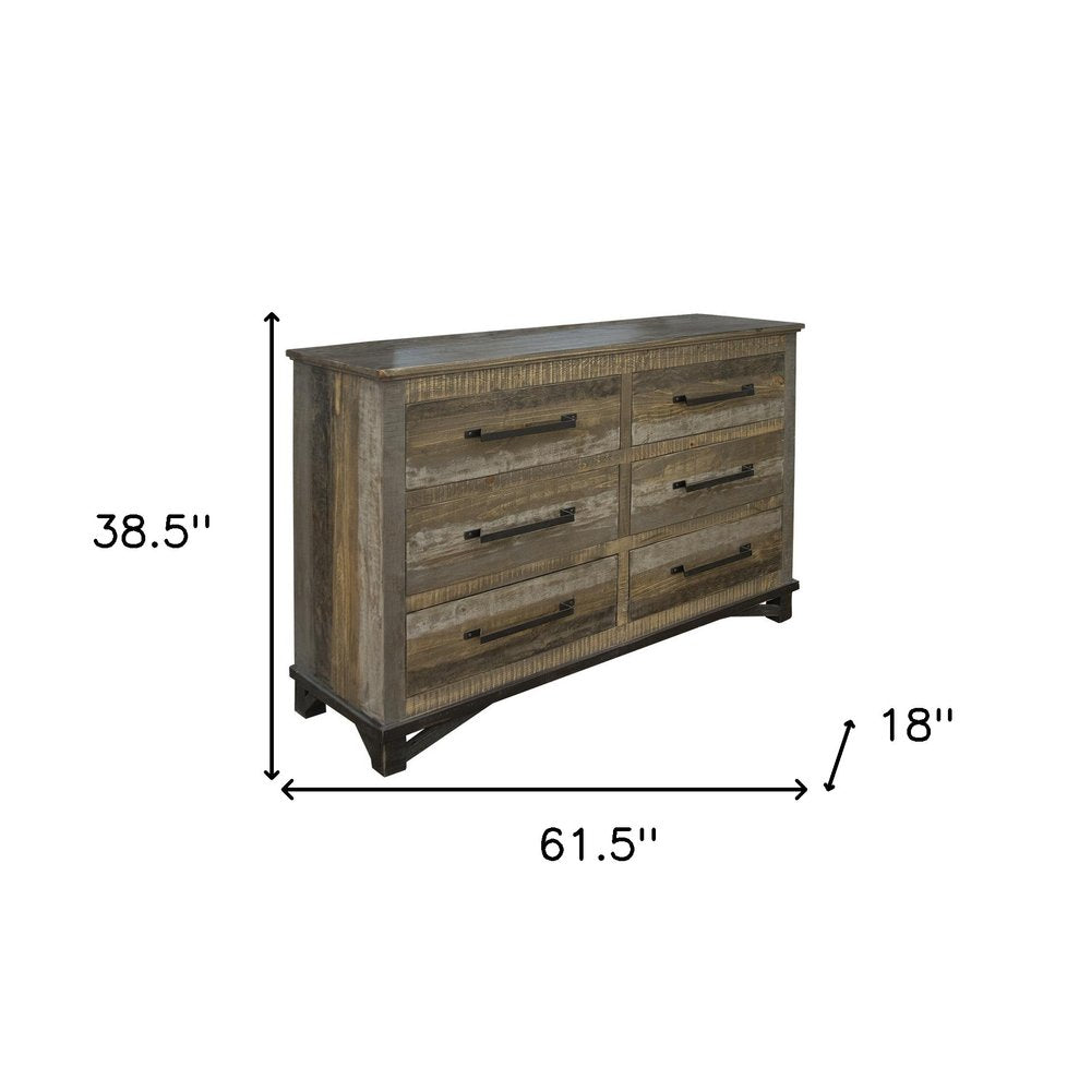 62" Brown Solid Wood Six Drawer Double Dresser HomeRoots