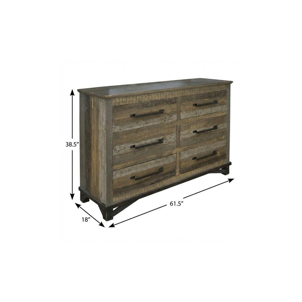 62" Brown Solid Wood Six Drawer Double Dresser HomeRoots