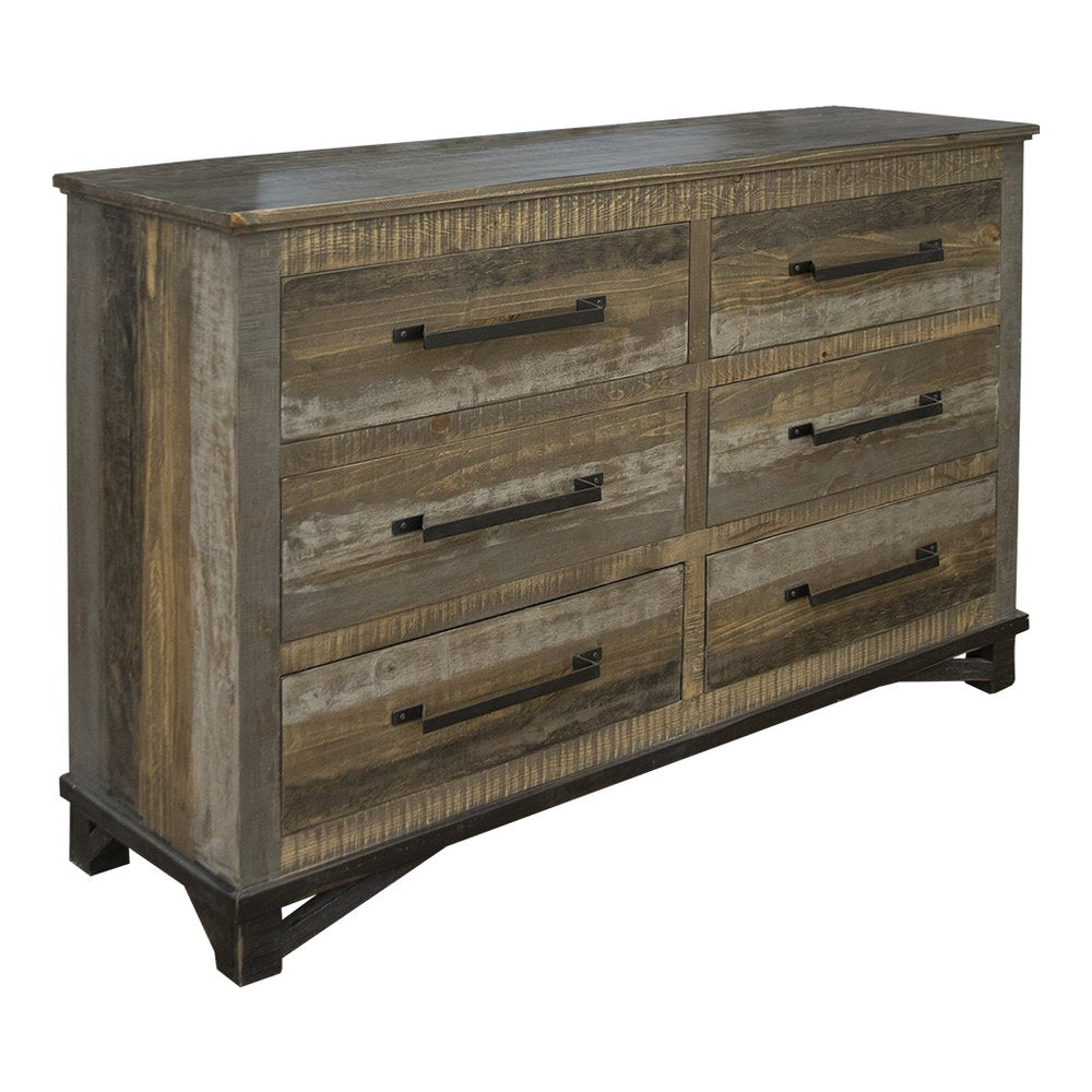 62" Brown Solid Wood Six Drawer Double Dresser — view 2