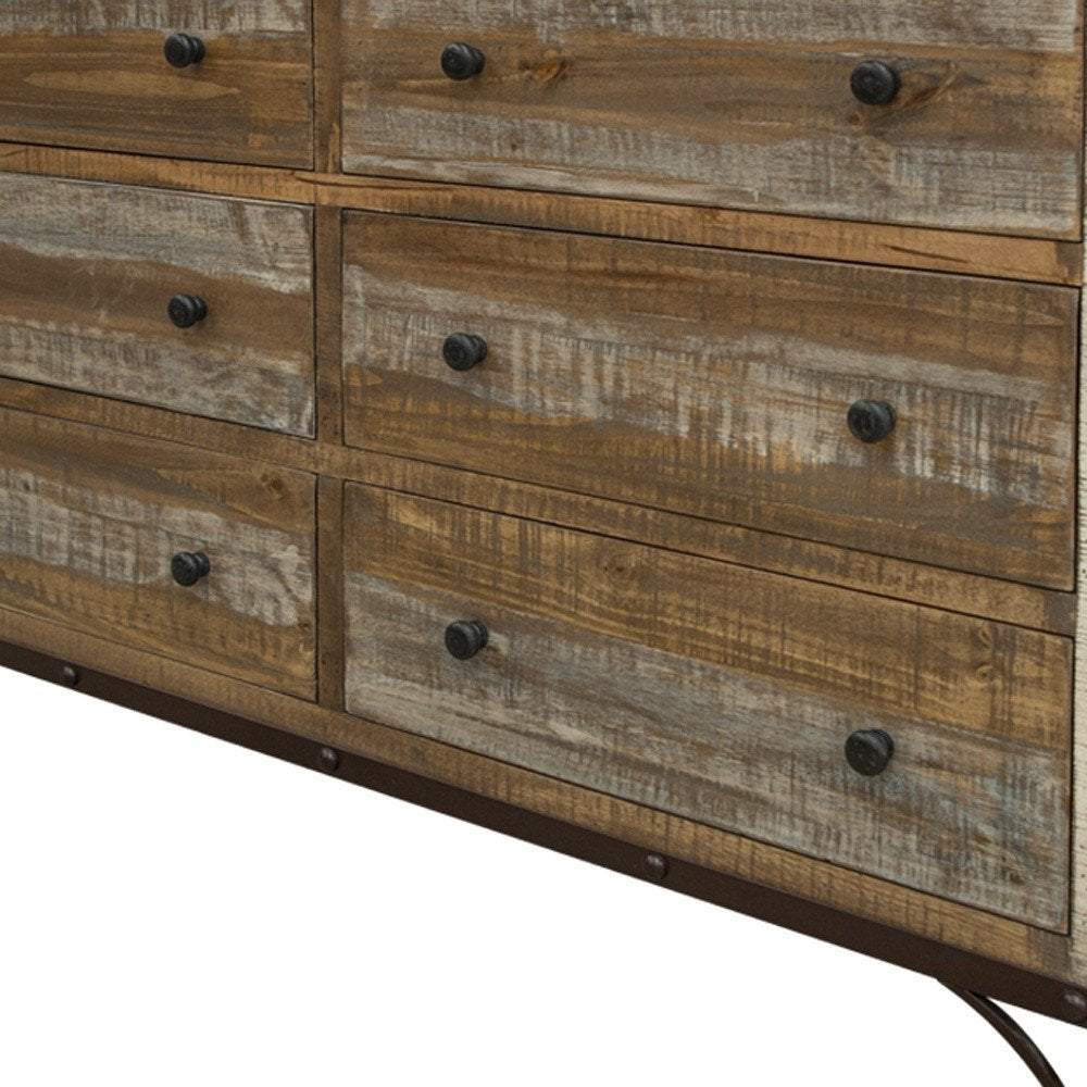 61" Brown Solid Wood Six Drawer Double Dresser HomeRoots