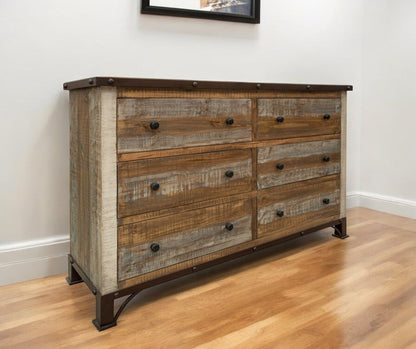 61" Brown Solid Wood Six Drawer Double Dresser HomeRoots