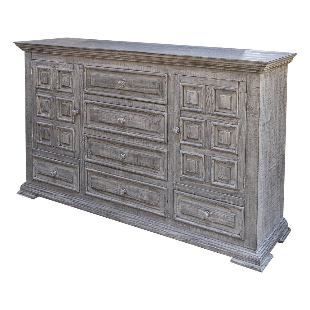 39" Gray Carved Geometric Solid Wood Two Door Six Drawer Combo Dresser — view 3
