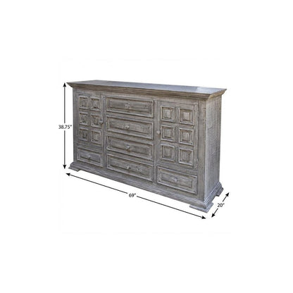 39" Gray Carved Geometric Solid Wood Two Door Six Drawer Combo Dresser HomeRoots