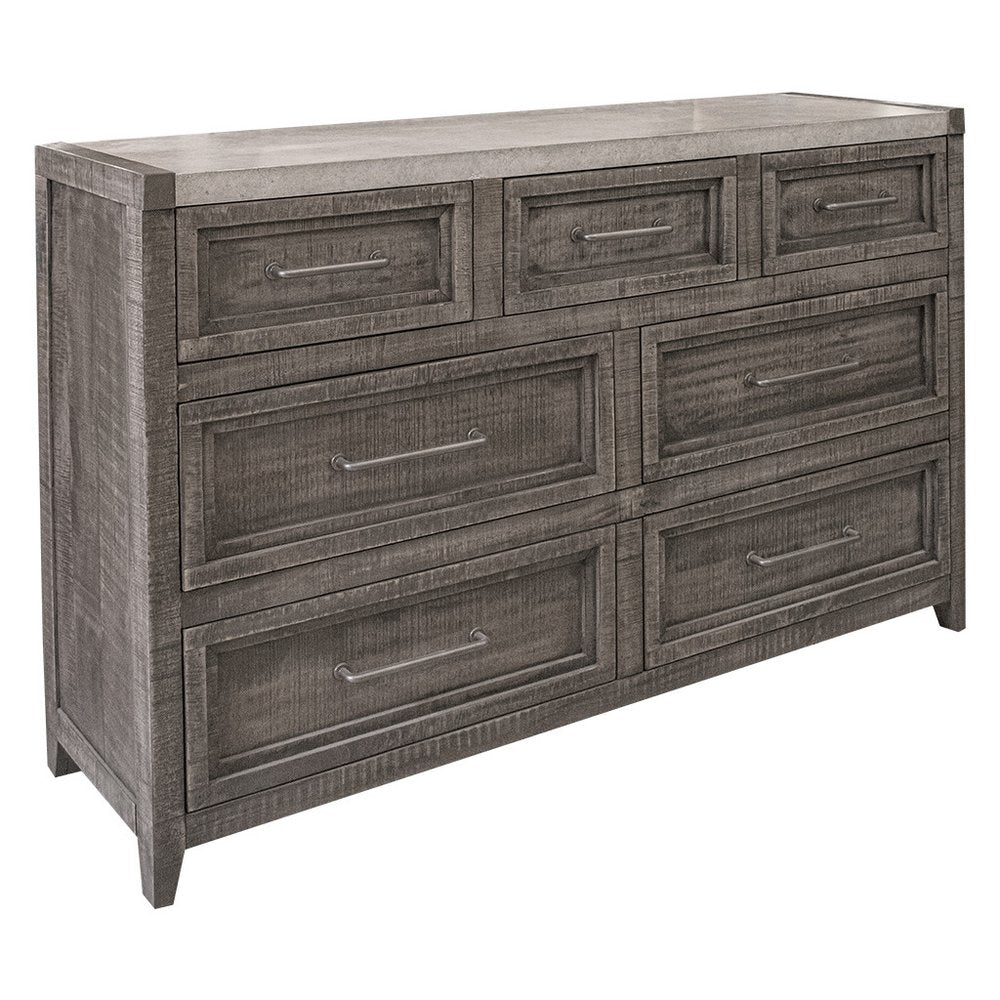 62" Gray Faux Marble And Solid Wood Seven Drawer Double Dresser — view 3
