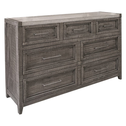 62" Gray Faux Marble And Solid Wood Seven Drawer Double Dresser