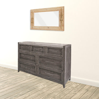 62" Gray Solid Wood Seven Drawer Triple Dresser