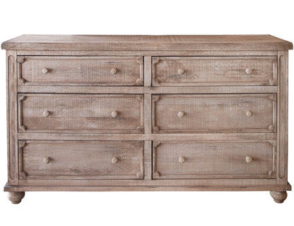 70" Natural Solid Wood Six Drawer Double Dresser