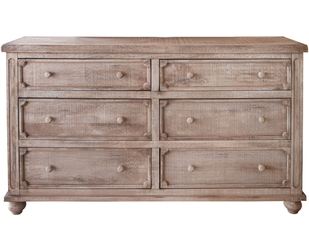 70" Natural Solid Wood Six Drawer Double Dresser — view 1