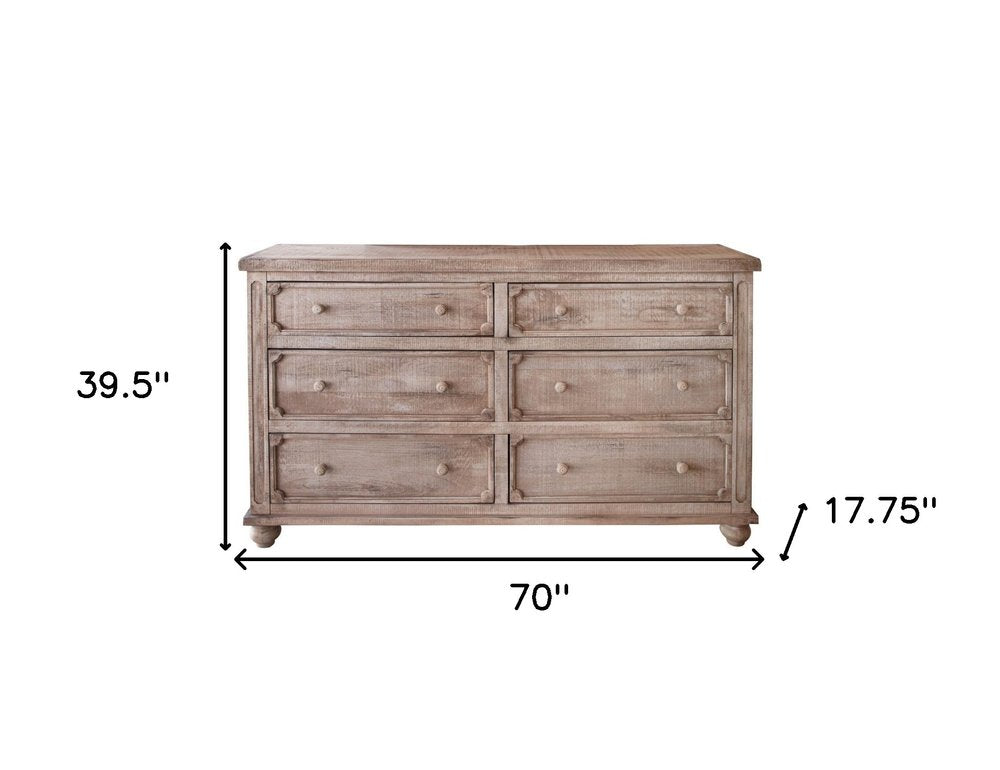 70" Natural Solid Wood Six Drawer Double Dresser — view 2