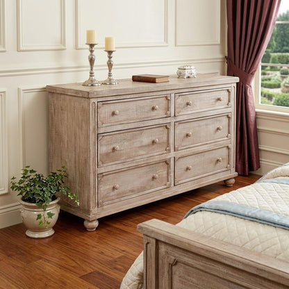 70" Natural Solid Wood Six Drawer Double Dresser HomeRoots