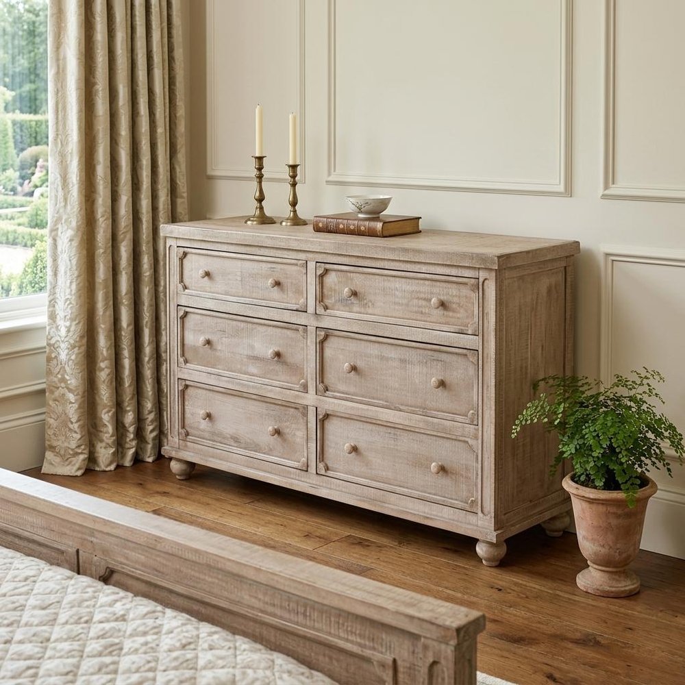 70" Natural Solid Wood Six Drawer Double Dresser HomeRoots