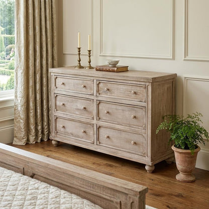 70" Natural Solid Wood Six Drawer Double Dresser HomeRoots