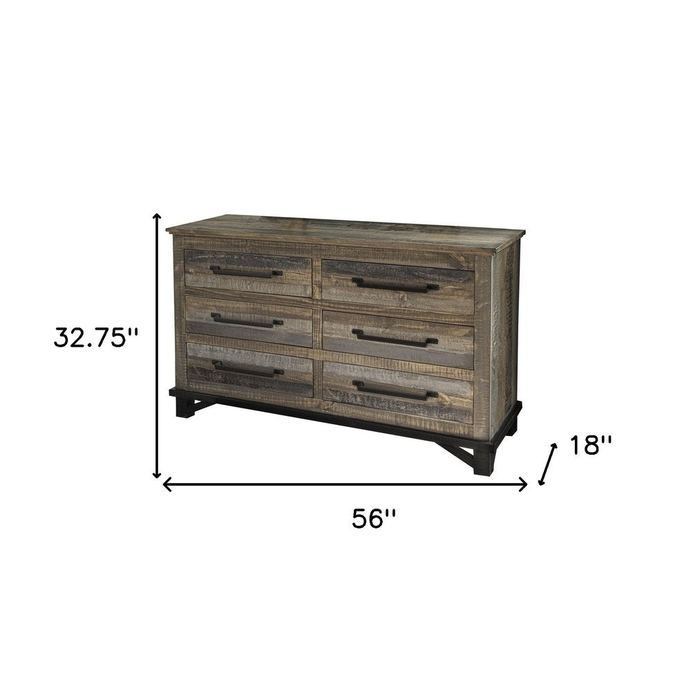 62" Brown Solid Wood Six Drawer Double Dresser HomeRoots