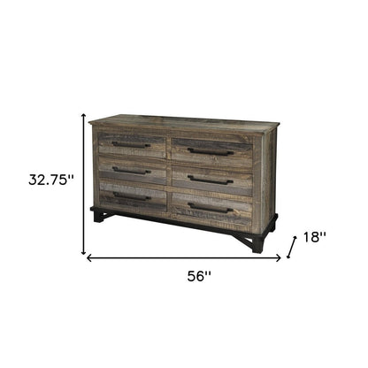 62" Brown Solid Wood Six Drawer Double Dresser HomeRoots
