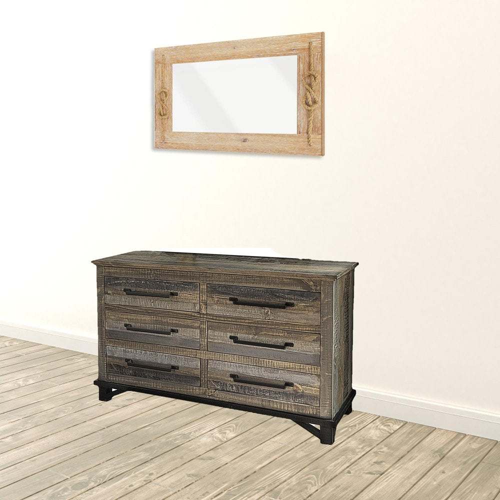 62" Brown Solid Wood Six Drawer Double Dresser HomeRoots