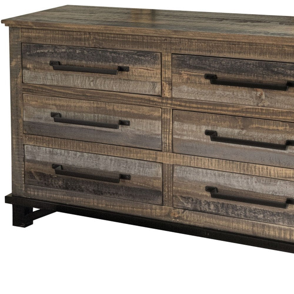 62" Brown Solid Wood Six Drawer Double Dresser HomeRoots