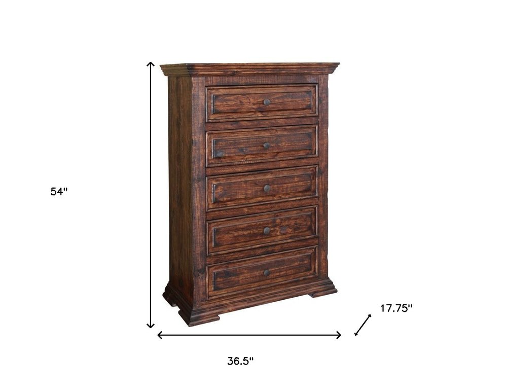 37" Chocolate Solid Wood Five Drawer Dresser HomeRoots
