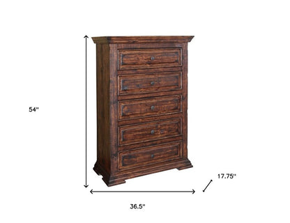 37" Chocolate Solid Wood Five Drawer Dresser HomeRoots