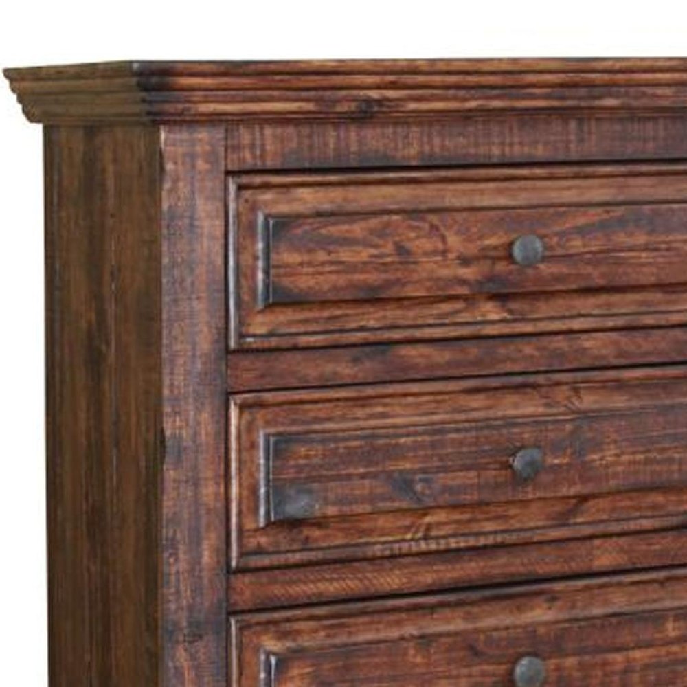 37" Chocolate Solid Wood Five Drawer Dresser HomeRoots