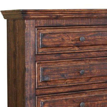 37" Chocolate Solid Wood Five Drawer Dresser HomeRoots