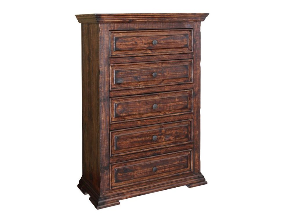 37" Chocolate Solid Wood Five Drawer Dresser HomeRoots