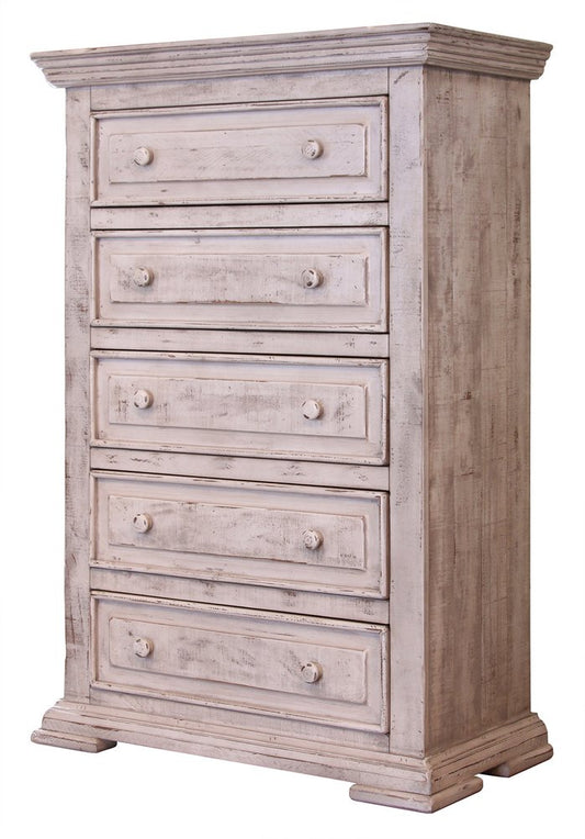 37" White Solid Wood Five Drawer Dresser HomeRoots