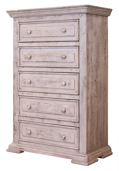 37" White Solid Wood Five Drawer Dresser HomeRoots