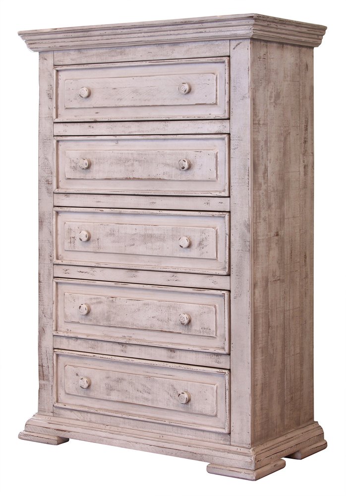 37" White Solid Wood Five Drawer Dresser HomeRoots
