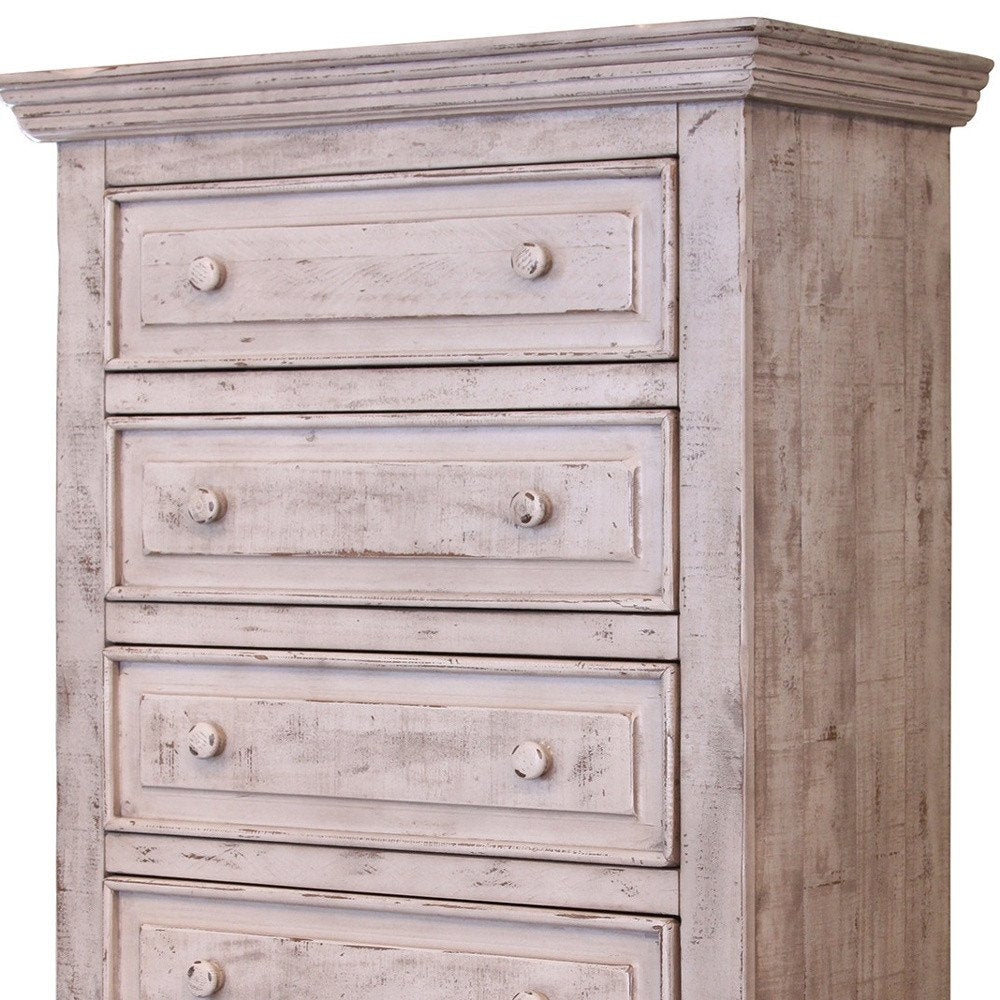 37" White Solid Wood Five Drawer Dresser HomeRoots