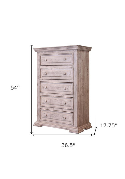 37" White Solid Wood Five Drawer Dresser HomeRoots