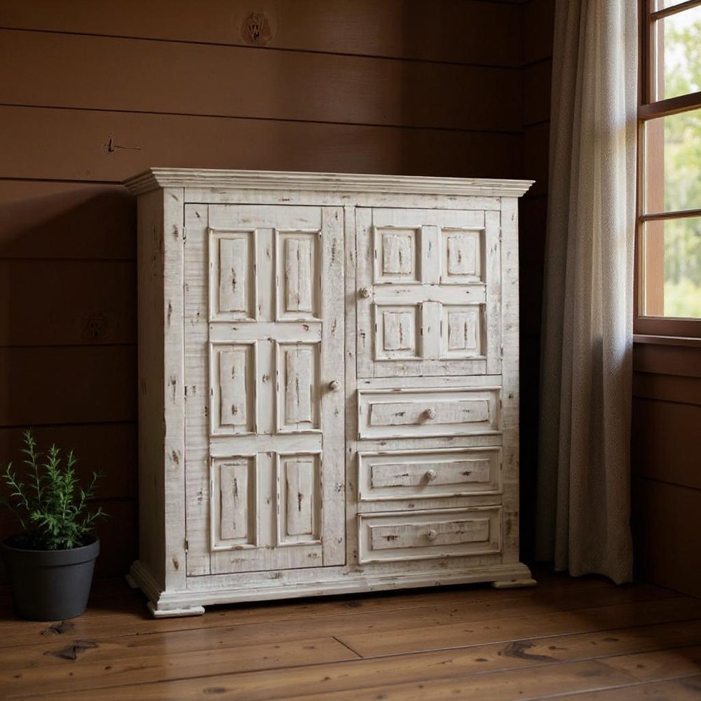 55" White Solid Wood Three Drawer Gentlemans Chest HomeRoots
