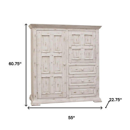 55" White Solid Wood Three Drawer Gentlemans Chest HomeRoots