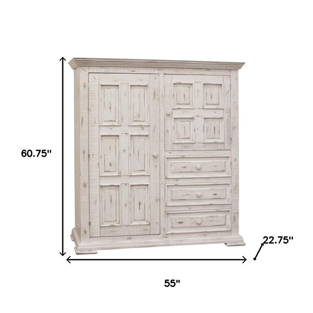 55" White Solid Wood Three Drawer Gentlemans Chest HomeRoots