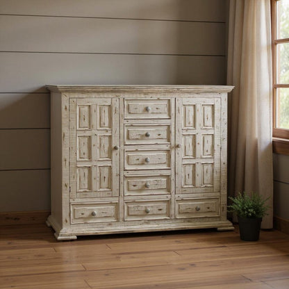 55" White Solid Wood Three Drawer Gentlemans Chest HomeRoots