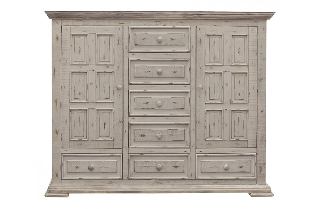 55" White Raised Panel Solid Wood Three Drawer Gentlemens Chest