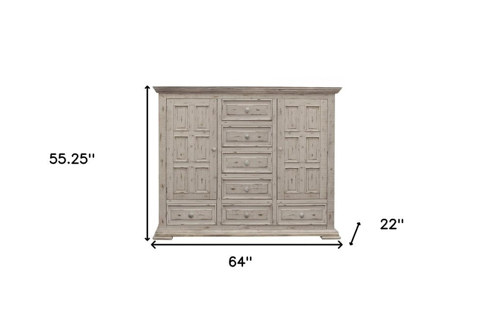 64" White Solid Wood Seven Drawer Gentlemans Chest HomeRoots