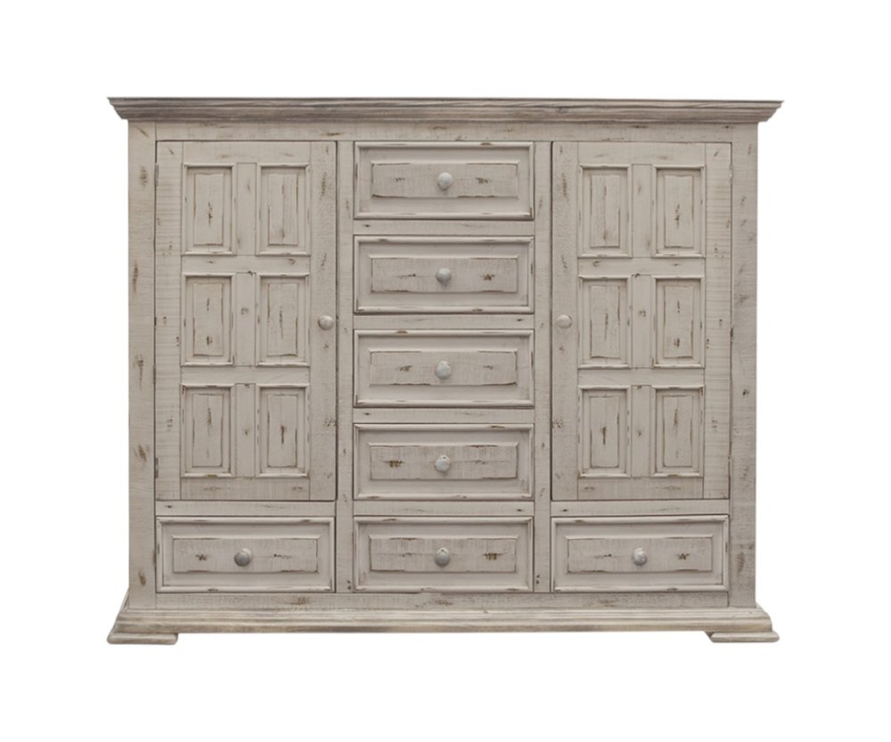 55" White Raised Panel Solid Wood Three Drawer Gentlemens Chest
