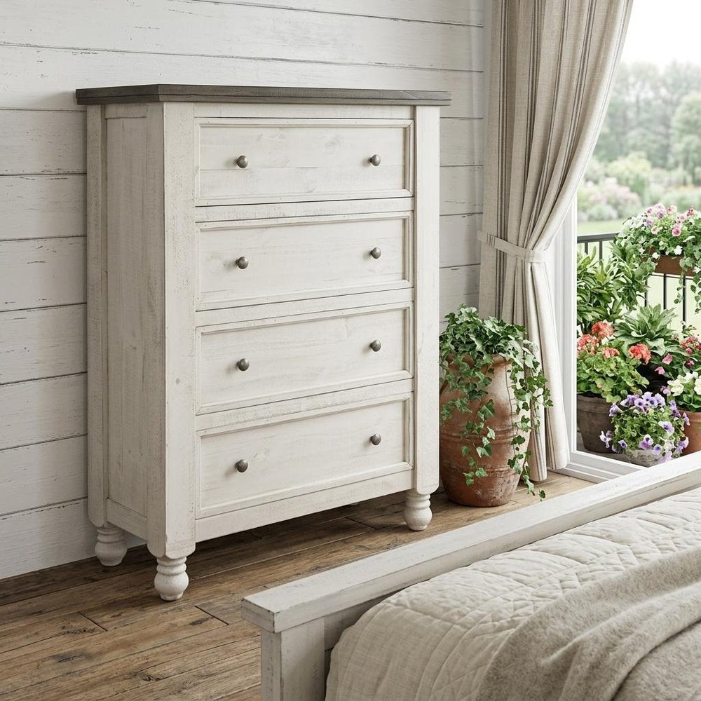 39" Gray And Ivory Solid Wood Four Drawer Dresser HomeRoots