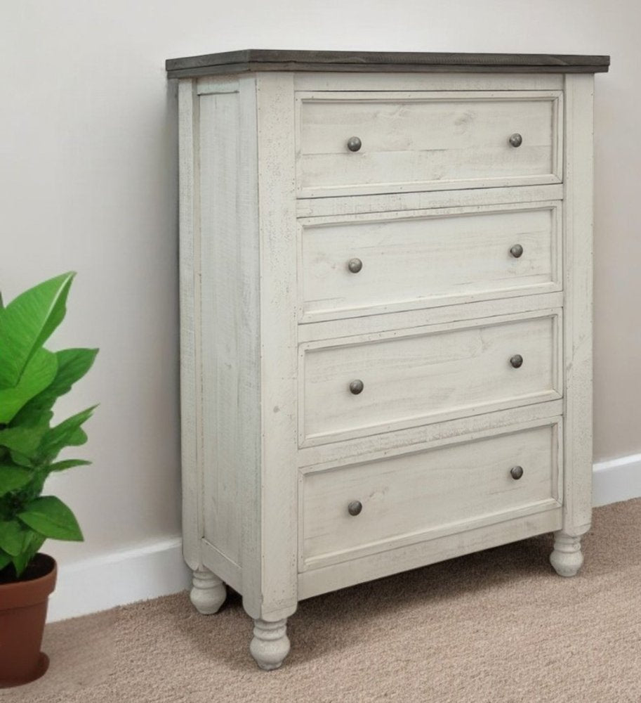 39" Gray and Ivory Solid Wood Four Drawer Chest HomeRoots