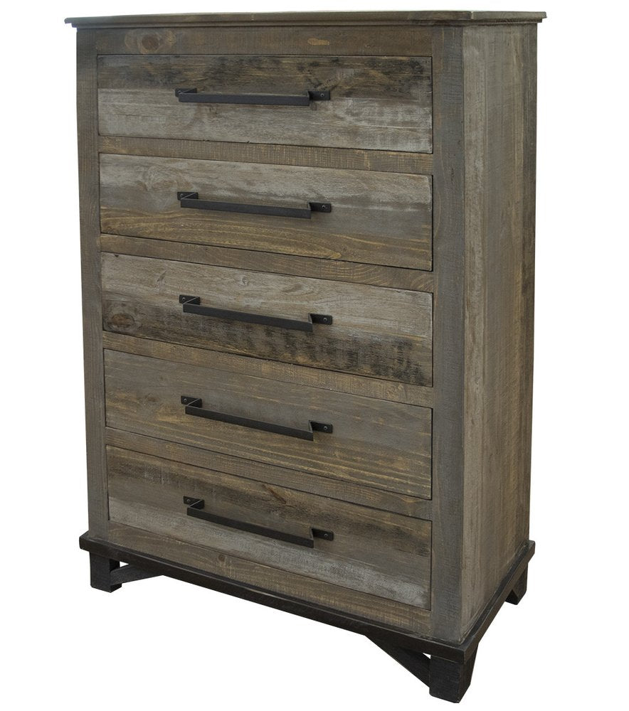37" Gray Solid Wood Five Drawer Dresser — view 1