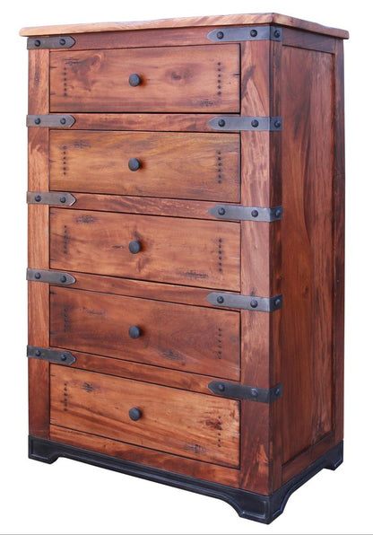 36" Natural Solid Wood Five Drawer Dresser HomeRoots