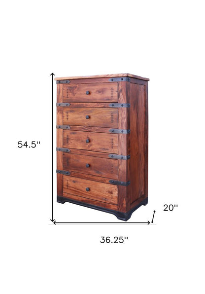 36" Natural Solid Wood Five Drawer Dresser HomeRoots
