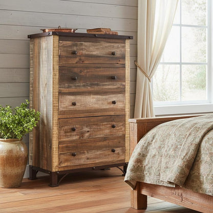 36" Brown Solid Wood Five Drawer Chest HomeRoots