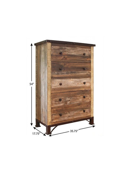 36" Brown Solid Wood Five Drawer Chest HomeRoots