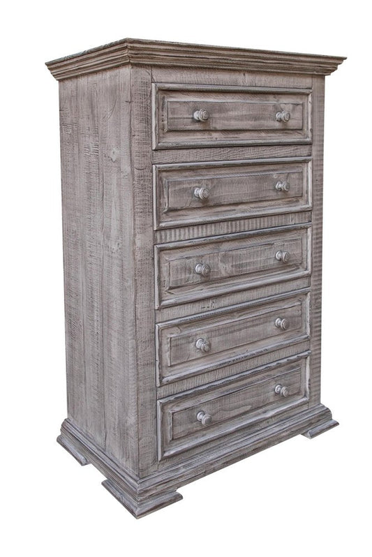 37" Gray Solid Wood Five Drawer Chest HomeRoots