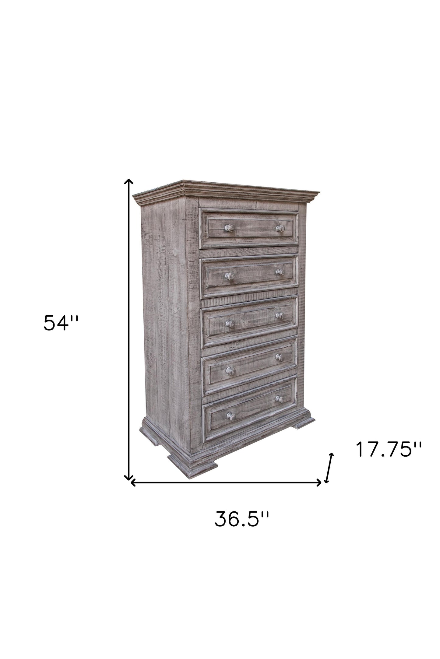 37" Gray Solid Wood Five Drawer Chest