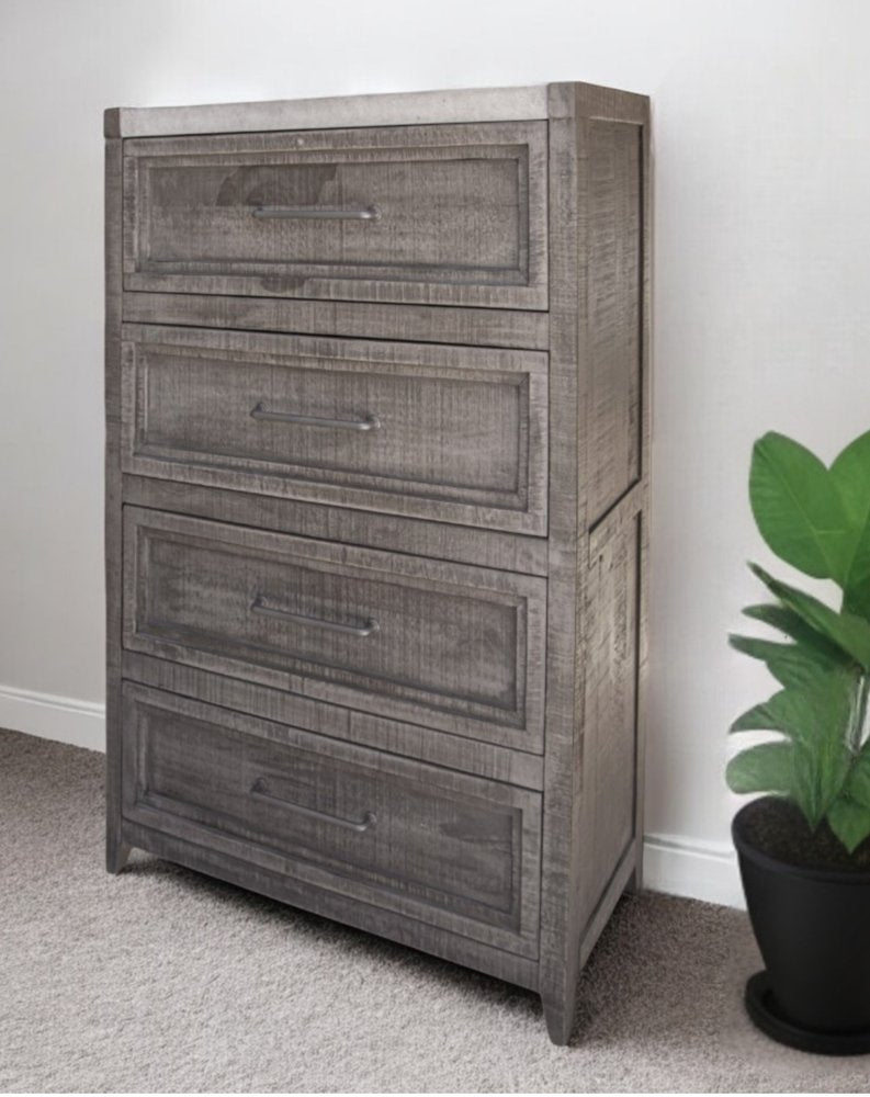 37" Gray Solid Wood Four Drawer Chest HomeRoots