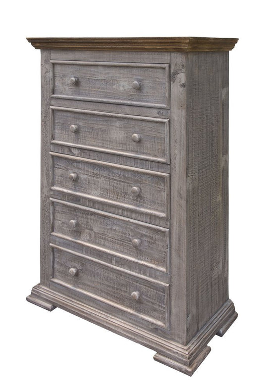 37" Gray Solid Wood Five Drawer Chest HomeRoots